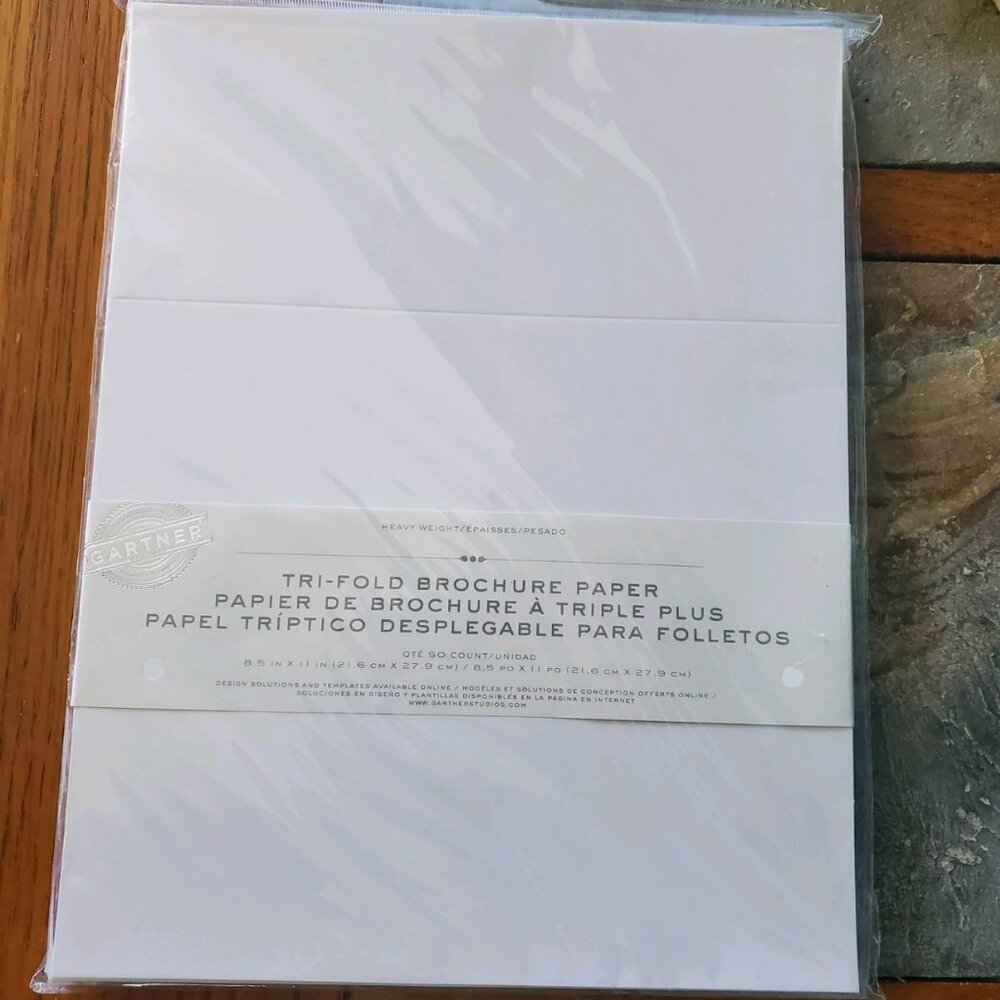 Gartner Tri-Fold White Brochure Paper 50 Count  8-1/2 X 11 Heavy Weight